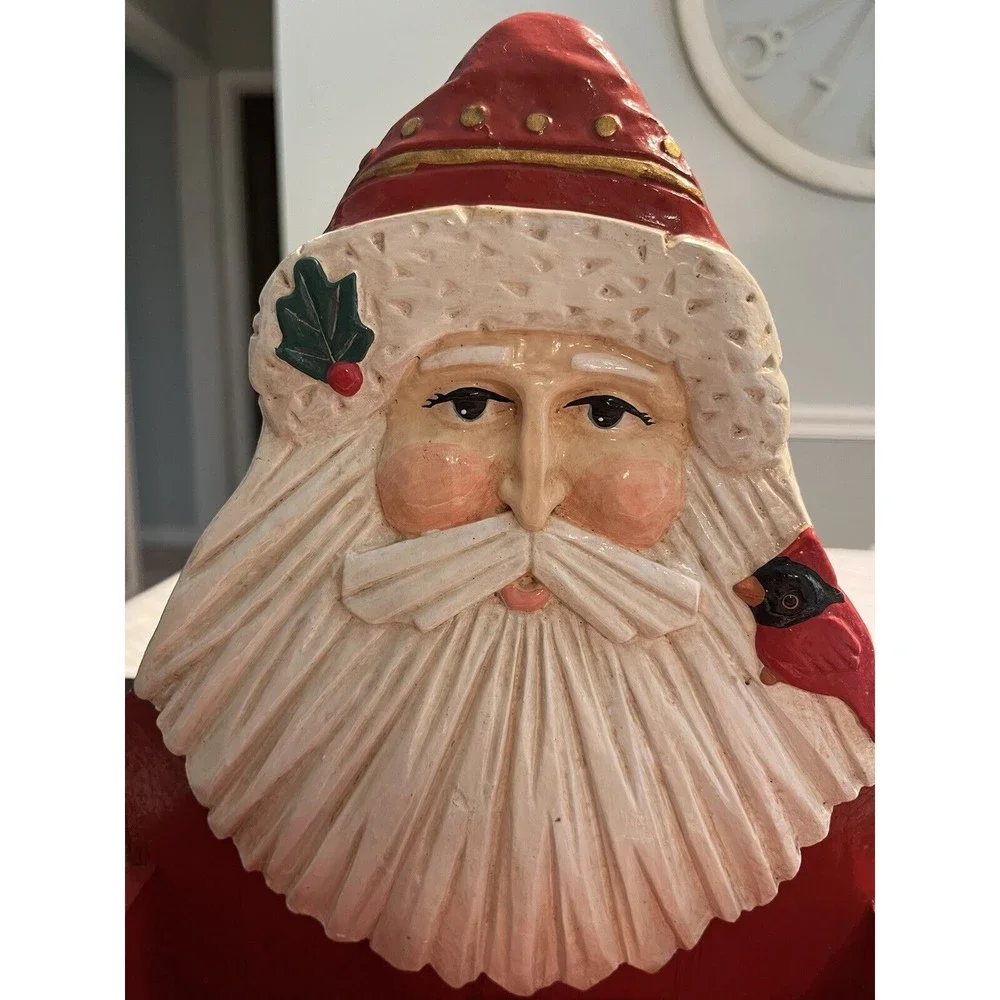 Old Fashioned Traditional Santa & Cardinal Painted Wood Card Box farmhouse